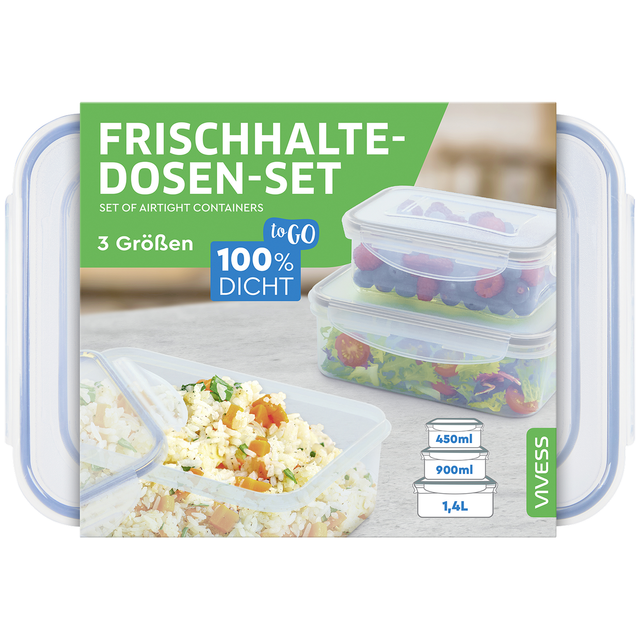Vivess Frischhaltedosen-Set Kunststoff 450/900/1400 ml, 3 Stück