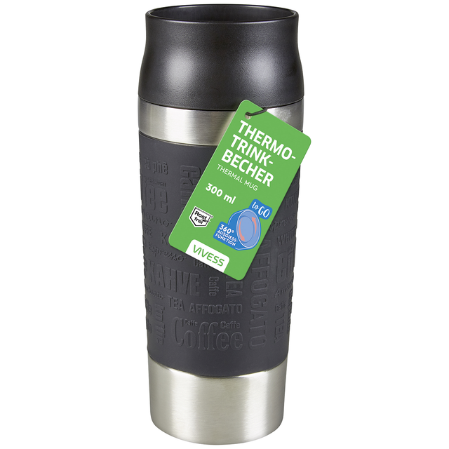 Vivess Thermo-Trinkbecher schwarz/silber 300 ml