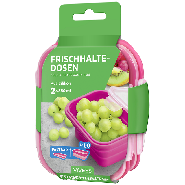 Vivess Frischhaltedosen-Set Silikon faltbar pink je 350 ml, 2 Stück