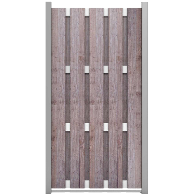GroJa Fertigzaun 'Premo' Holzoptik HPL mit Aluminium-Querriegeln silber 90 x 180 cm