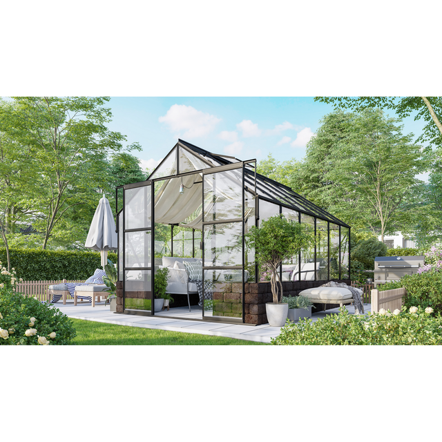 Vitavia Gewächshaus 'Cassandra 9900' 257 x 385,3 x 248,9 cm schwarz Sockel Herbstlaub