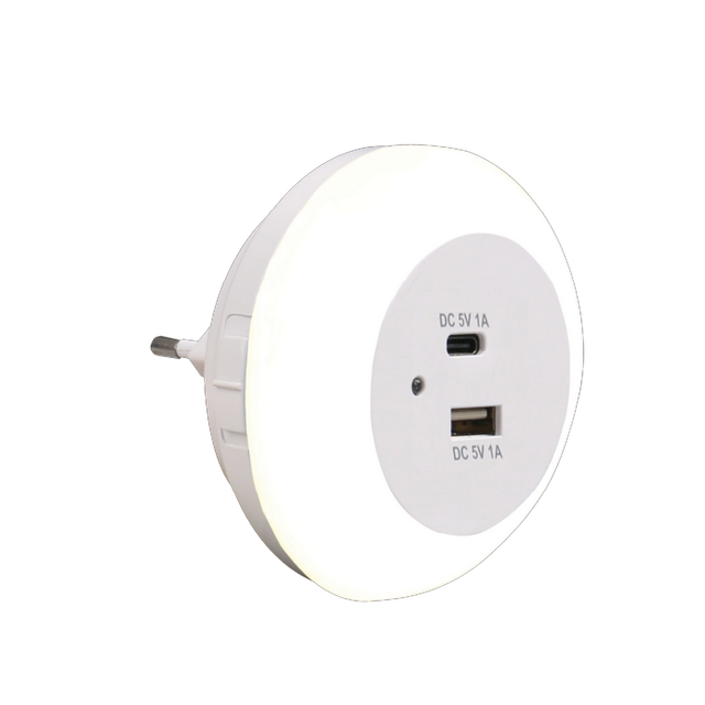 toom LED-Nachtlicht weiß Ø 8 cm USB A/C Ladeports, Lichtsensor