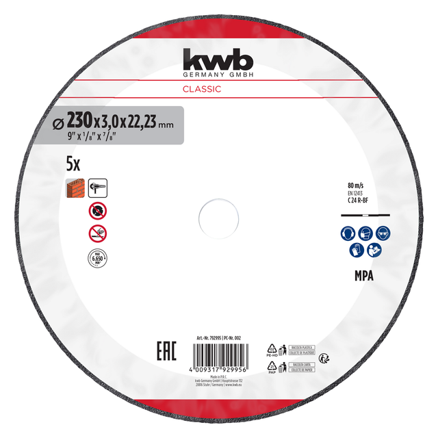 kwb Gewebetrennscheiben-Set für Stein gerade 5-teilig, Ø 230 x 3 mm