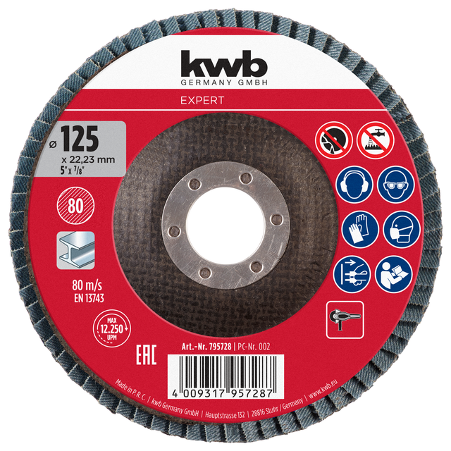 kwb Lamellenschleifteller Zirkon mit Glasfasergewebe für Metall Ø 125 mm K80