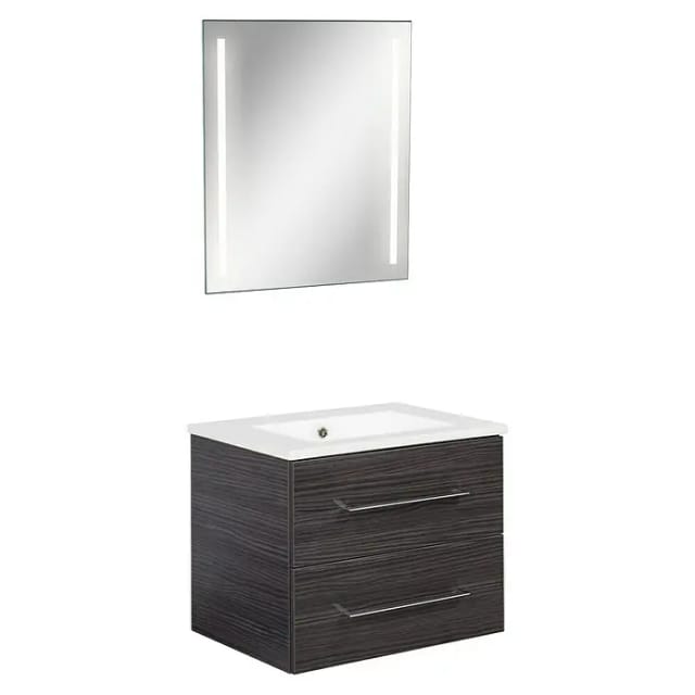Fackelmann Badmöbelset 'b.perfekt' Spiegelelement und Waschbecken mit Unterschrank weiß/Dark Oak