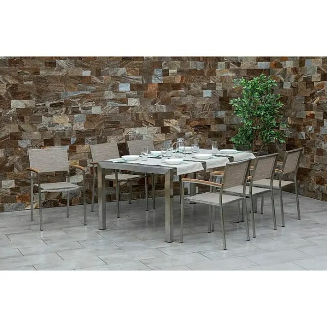 acamp Gartenmöbelset 'Skye / Auris' für 6 Personen Edelstahl/Teakholz