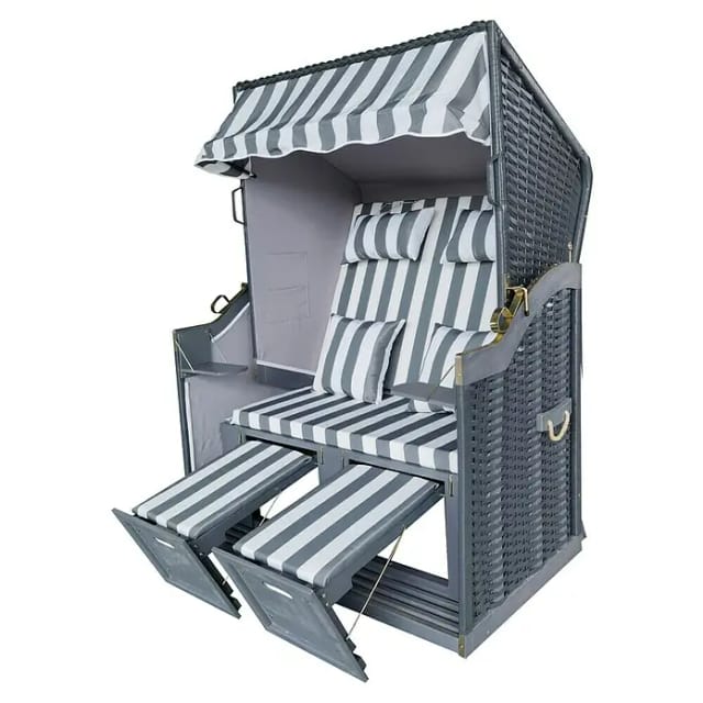 acamp Strandkorb 'Sylt' 2-Sitzer Kiefernholz grau/weiß 81 x 160 x 110 cm
