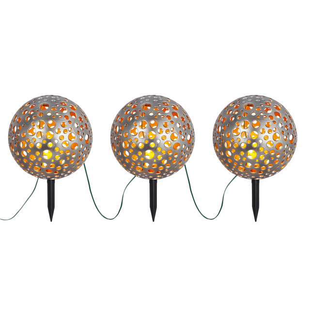 toom Solar Bodenlichterkette '3 Kugeln' silber Ø 15 cm