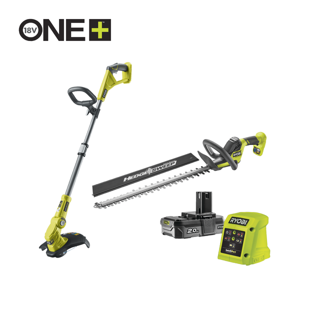 Ryobi Kombo-Kit Akku-Rasentrimmer 'OLT1832' Akku-Heckenschere 'RY18HT55A-0' mit Akku und Ladegerät