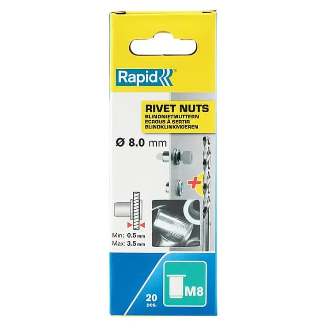 Rapid Blindnietmutter Stahl Ø 8 mm 20 Stück inkl. Bohrer