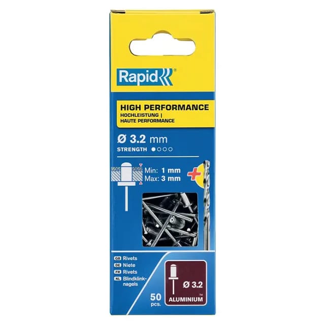 Rapid Blindniete Aluminium Ø 3,2 x 6 mm 50 Stück inkl. Bohrer