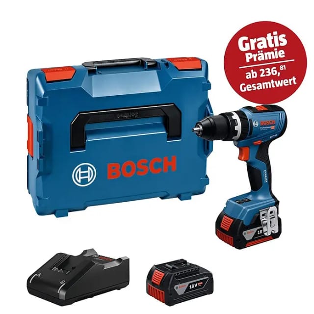 Bosch Akku-Schlagbohrschauber 'GSB 18V-65 Professional' mit Schnellladegerät, 2 x Akku 5.0Ah und L-BOXX