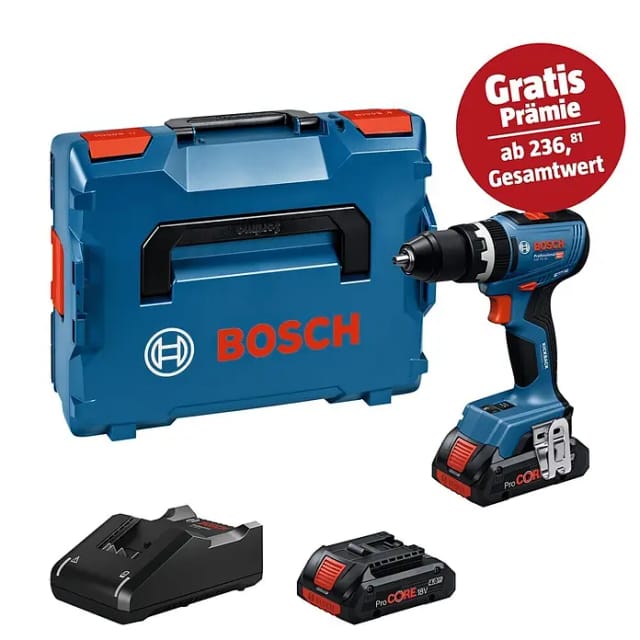 Bosch Akku-Schlagbohrschauber 'GSB 18V-65 Professional' mit Schnellladegerät, 2 x Akku 4.0Ah und L-BOXX