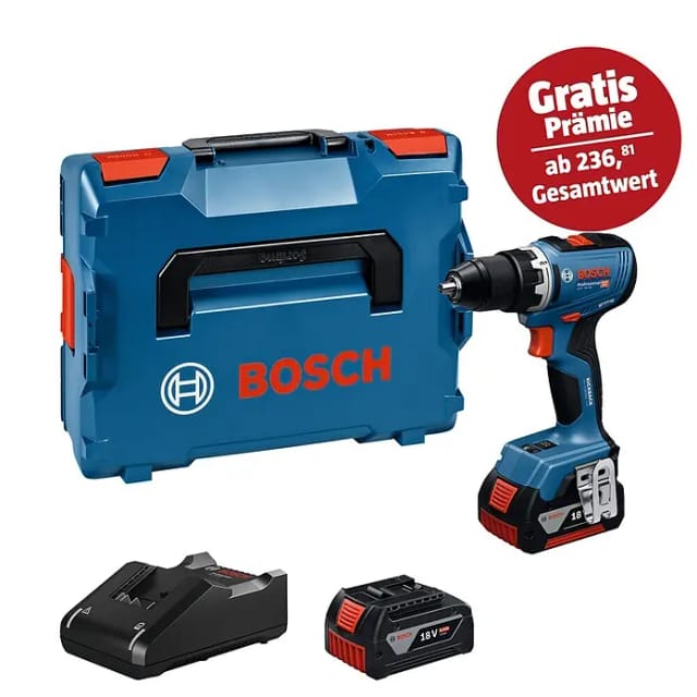 Bosch Akku-Bohrschrauber GSR 18V-65 Professional mit Schnellladegerät GAL 18V-40 Professional, 2 x Akku GBA 18V 5.0Ah in L-BOXX