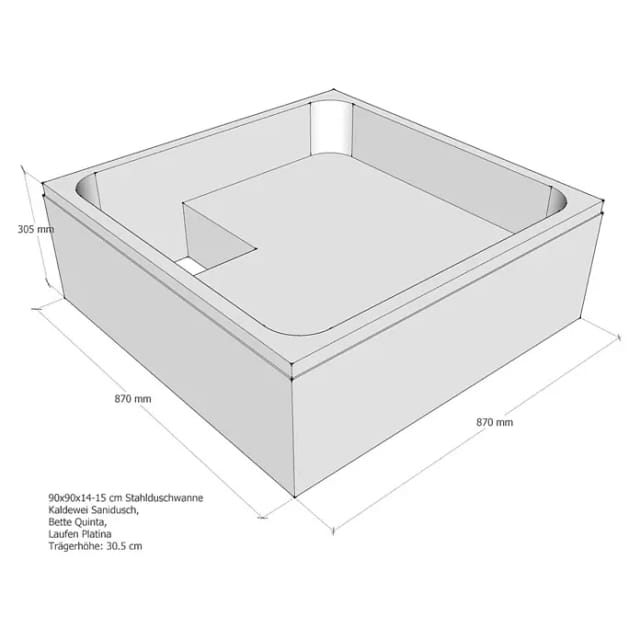 sanicomfort Duschwannenträger zu Stahlduschwanne weiß 90 x 90 x 15 cm