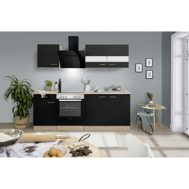 Respekta Küchenzeile 'Merle' mit E-Geräten KB210ESSSSC schwarz/eichefarben 210 cm