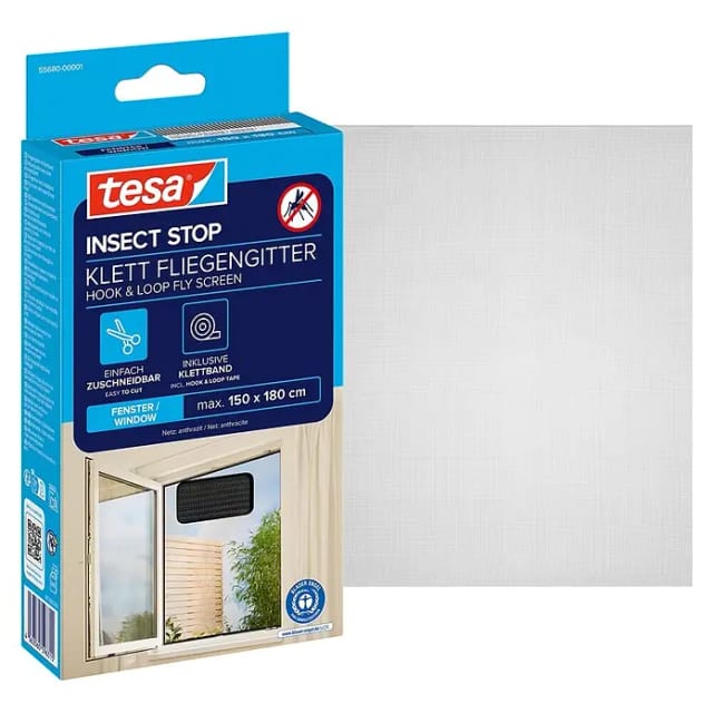 tesa Klett Fensterfliegengitter 'Standard' anthrazit 150 x 180 cm
