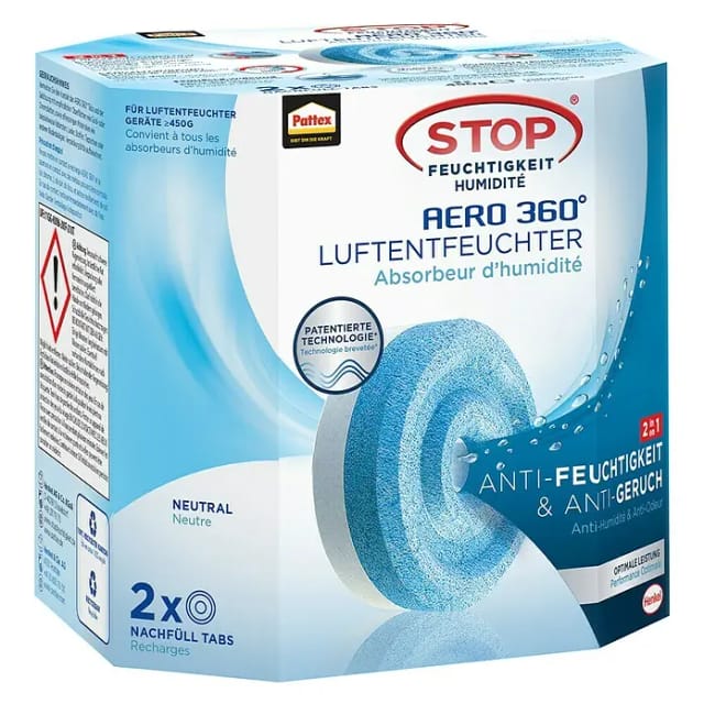 Pattex Luftentfeuchter 'Aero 360°' Badgerät mit 2 Nachfülltabs