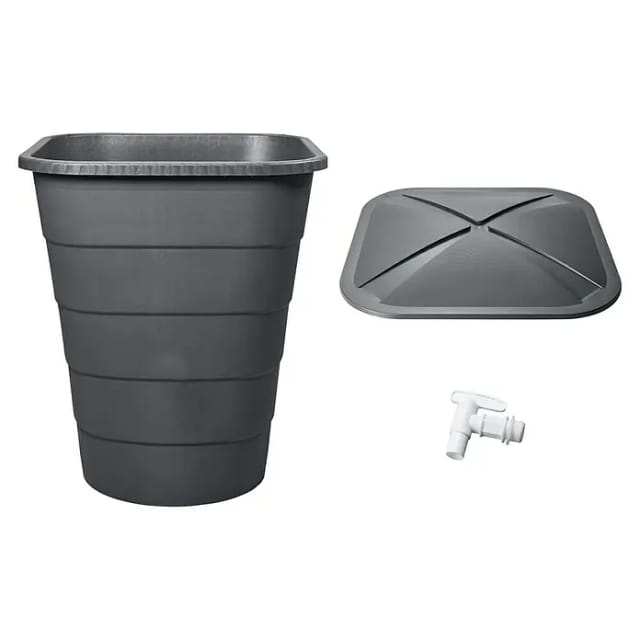 GARANTIA Regentonne 'Ibiza' graphite eckig 300 l inklusive Deckel und Hahn