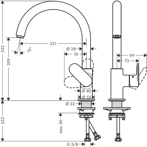 Spültischarmatur 'M35' chromfarben 23,5 cm