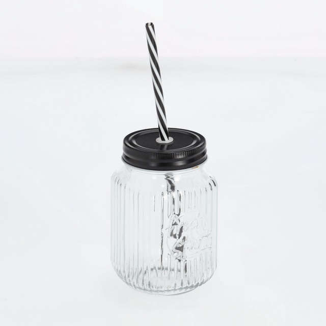 Zeller Trinkglas mit Metalldeckel und Strohhalm 480 ml 8 x 13 x 8 cm