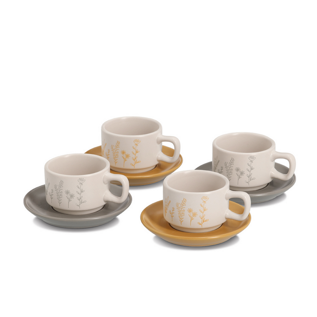 Zeller Espresso-Set 'Flowers' Steingut 8-teilig 1,1 x 4,6 x 1,1 cm