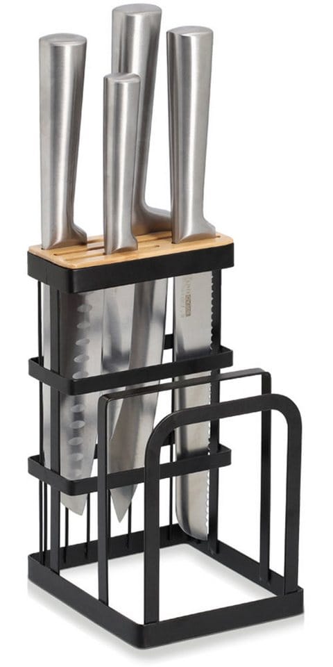 Zeller Messerblock mit Brettchenständer Metall/Bambus 12 x 22 x 14 cm