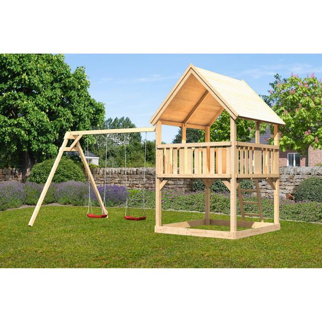 Karibu Spielturm 'Ida' naturbelassen mit Doppelschaukel 440 x 264 x 345 cm