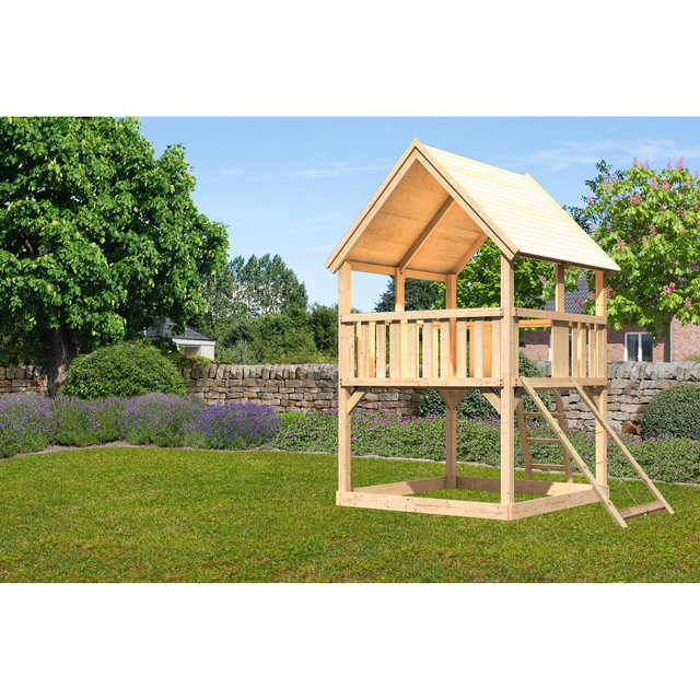 Karibu Spielturm 'Ida' naturbelassen mit Netzrampe 200 x 200 x 345 cm