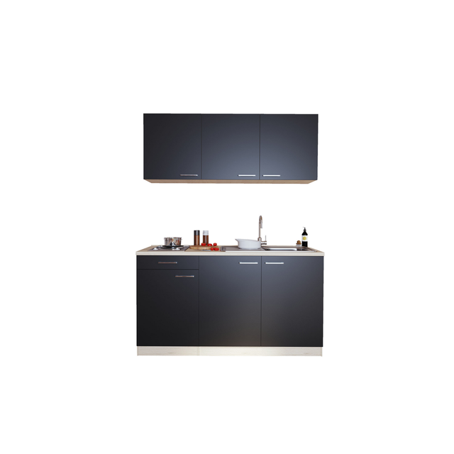 Respekta Küchenzeile 'Luis' mit E-Geräten schwarz/eichefarben 150 cm