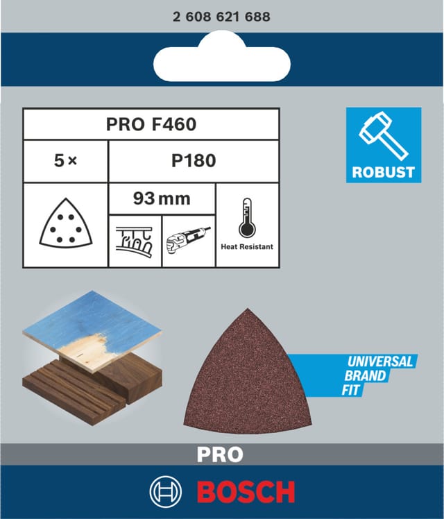 Bosch Deltaschleifblatt 'Pro F460' Klett 93 mm G180, 5-teilig