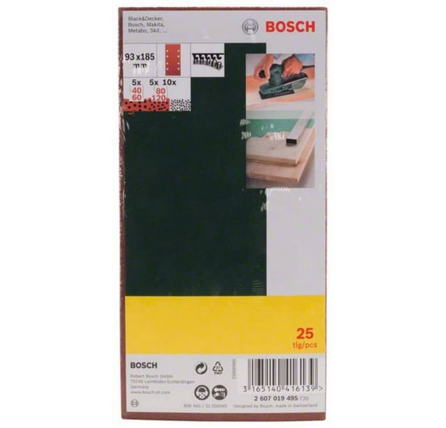 Bosch Schwingschleifpapier gelocht 9,3 x 18,5 cm K40-120 25-teilig