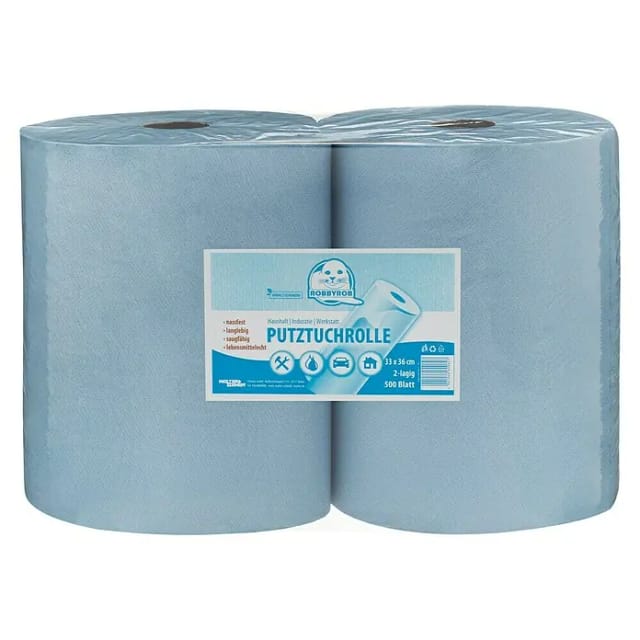 Robbyrob Putztuchrolle blau 2-lagig 2 x 500 Blatt, 2er-Pack