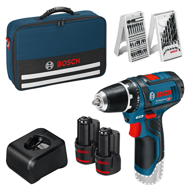Bosch Akku-Bohrschrauber 'GSR 12V-15 Professional' mit 2 Akkus, Tasche und Zubehörset