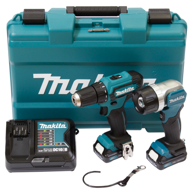 Makita Combo Kit Akku-Bohrschrauber 'DF333DSAL1' mit 2 Akkus, mit LED-Akku-Handstrahler, 12 V