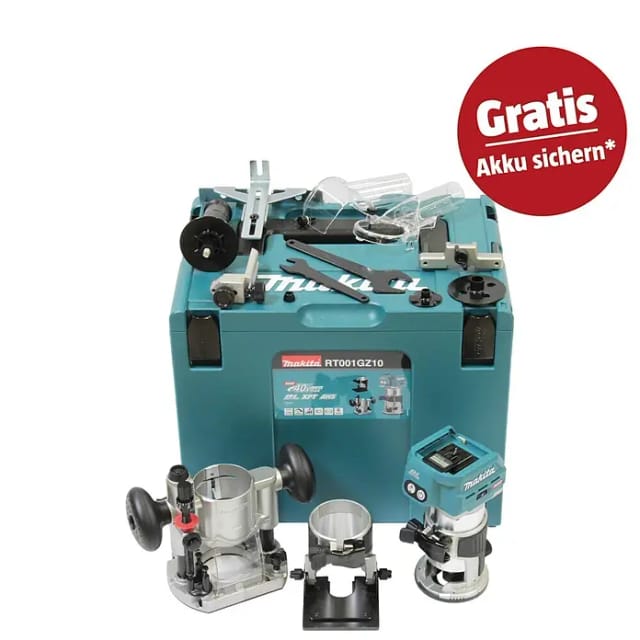Makita Akku-Multifunktionsfräse 'RT001GZ10' 40 V inklusive 3 Modulen, ohne Akku