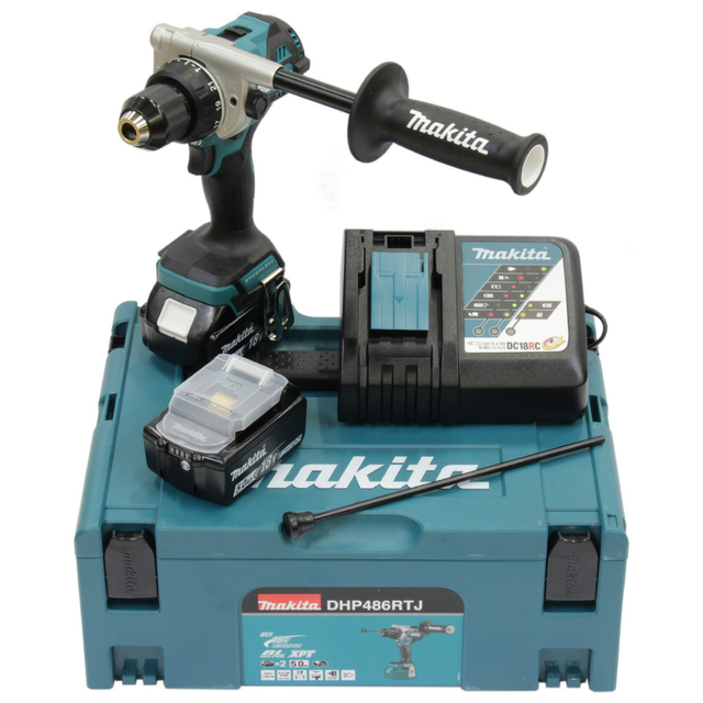 Makita Akku-Schlagbohrschrauber 'DHP486RTJ' 18 V mit 2 Akkus, Ladegerät und Koffer