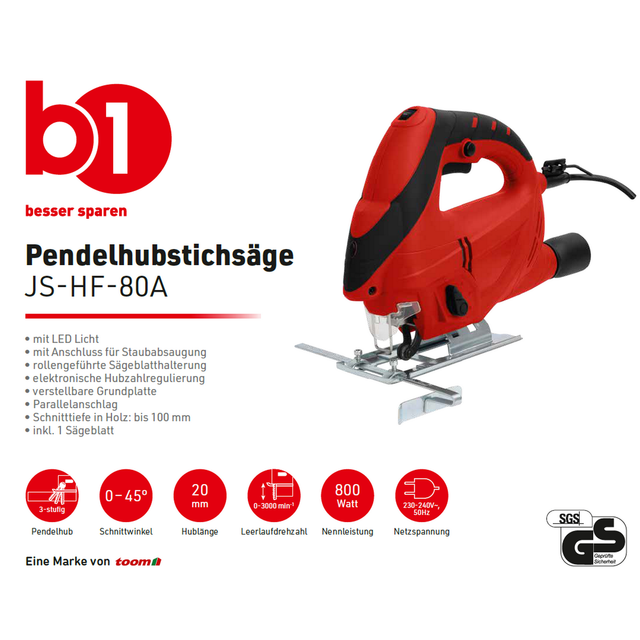 B1 Pendelhubstichsäge 'JS-HF-80A' 800 W