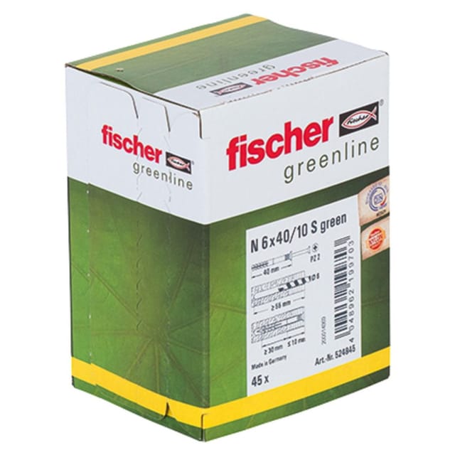 Fischer Nageldübel 'N GREEN' mit Senkkopf, Ø 6 x 10/40 mm, 45 Stück