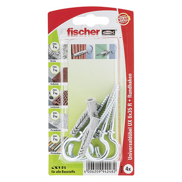 Fischer fischer Universaldübel UX 6 x 35 RH mit Rundhaken 4 Stück
