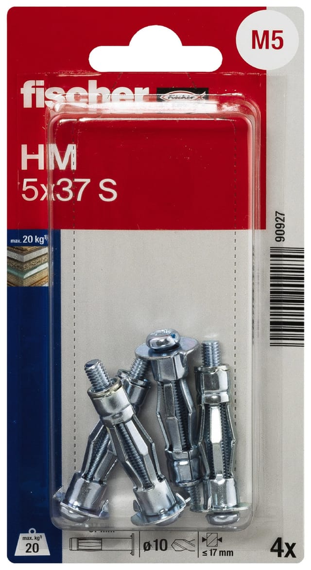 Fischer Hohlraum-Metalldübel 'HM' Ø 5 x 37 mm mit metrischer Schraube 8-teilig