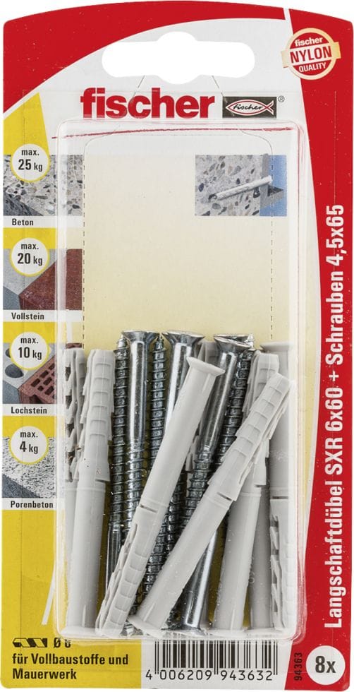 Fischer fischer Langschaftdübel SXR 6 x 60 Z Senkkopfschraube (PZ) 8 Stück