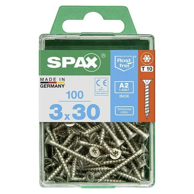 Spax Holzschrauben T10 T-Star plus Edelstahl A2 3,0 x 30 mm 100 Stück