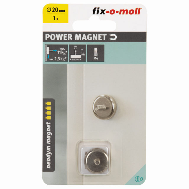 Fix-o-moll Topfmagnet 'Neodym' silbern M4 Gewindebolzen Ø 20 x 14 mm