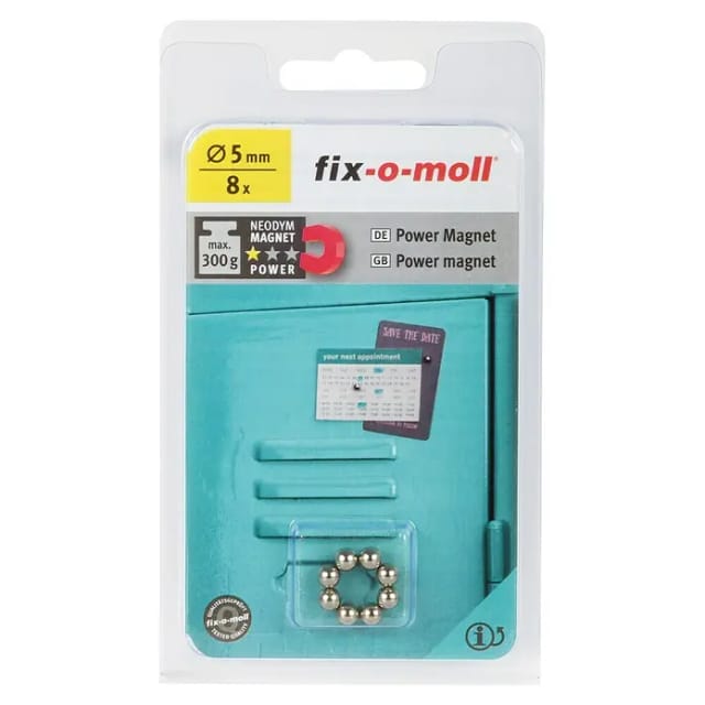Fix-o-moll Magnetkugel 'Neodym' silbern Ø 5 mm, 8 Stück