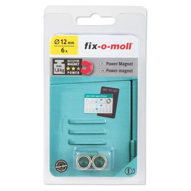 Fix-o-moll Magnetring 'Neodym' silbern Ø 12 x 4 mm, 6 Stück