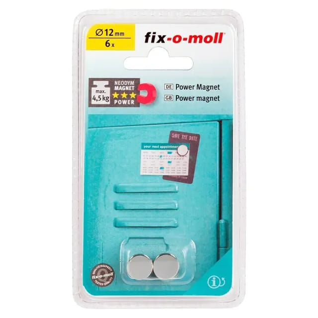 Fix-o-moll Magnetscheibe 'Neodym' silbern Ø 12 x 3 mm, 6 Stück