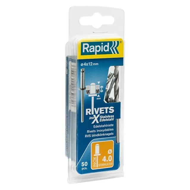 Rapid Edelstahl-Blindniete Ø 4 x 12 mm 50 Stück inkl. Bohrer