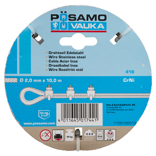 Pösamo Drahtseil Edelstahl 2 mm x 10 m