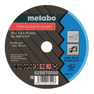 Metabo Trennscheibe 'Flexiarapid Super' 76 x 1 x 10 mm Inox, TF 41, 5 Stück